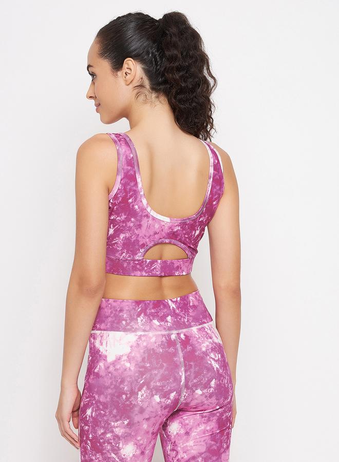 Clovia Medium Impact Padded Non-Wired Marble Print Sports Bra - Image 5