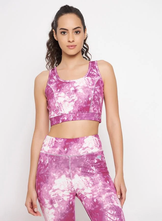 Clovia Clovia Medium Impact Padded Non-Wired Marble Print Sports Bra