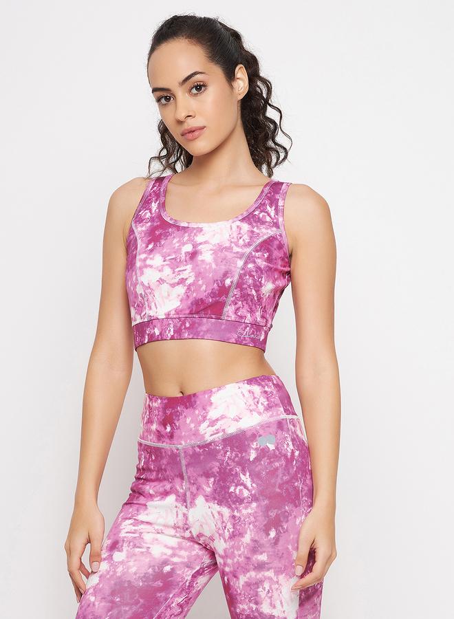 Clovia Medium Impact Padded Non-Wired Marble Print Sports Bra - Image 3