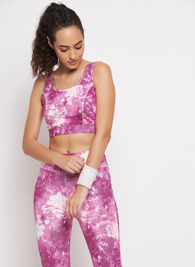 Clovia Medium Impact Padded Non-Wired Marble Print Sports Bra - Image 1