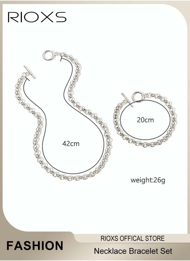 RIOXS Men Link Chain Jewellery Set Silver Plated OT Buckle Necklace Bracelet Set Fashion Party Accessories  - Image 5