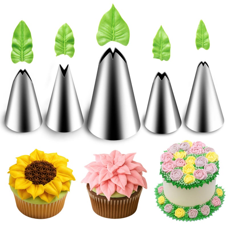 Suuker 5 Pieces Leaf Piping Tips,Stainless Steel Cake Decorating Tips, Frosting Icing Tips for Cupcakes, Cake, Cookie and Decoratingï¼ˆ67 68 70 352 113ï¼‰ - Image 1