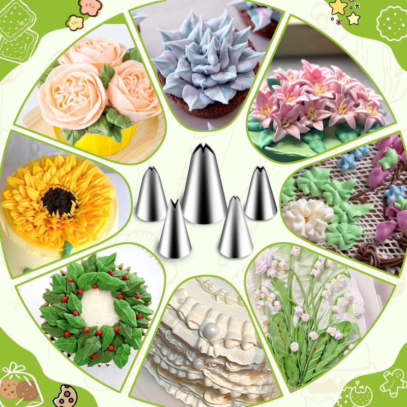 Suuker 5 Pieces Leaf Piping Tips,Stainless Steel Cake Decorating Tips, Frosting Icing Tips for Cupcakes, Cake, Cookie and Decoratingï¼ˆ67 68 70 352 113ï¼‰ - Image 4
