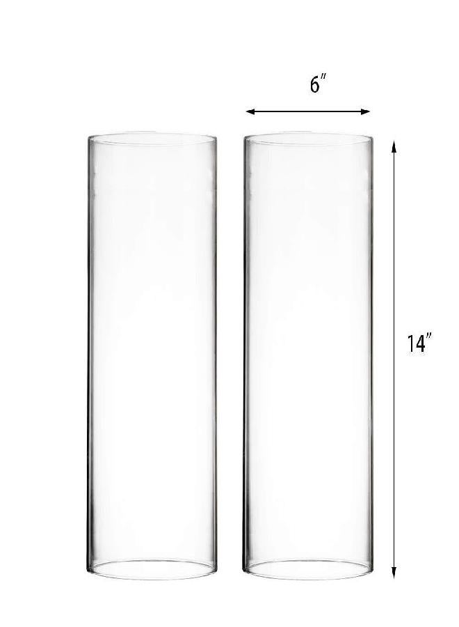 CYS EXCEL 2 PCS (H:14" D:6") Open Ended Glass Hurricane Candleholder Tube Shade | Multiple Size Choices Open Flame Candle Chimney Tube Cover | Bottomless Cylinder - Image 5