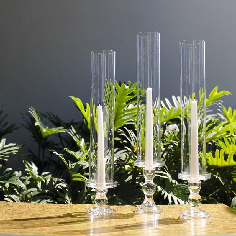 CYS EXCEL 2 PCS (H:14" D:6") Open Ended Glass Hurricane Candleholder Tube Shade | Multiple Size Choices Open Flame Candle Chimney Tube Cover | Bottomless Cylinder - Image 4