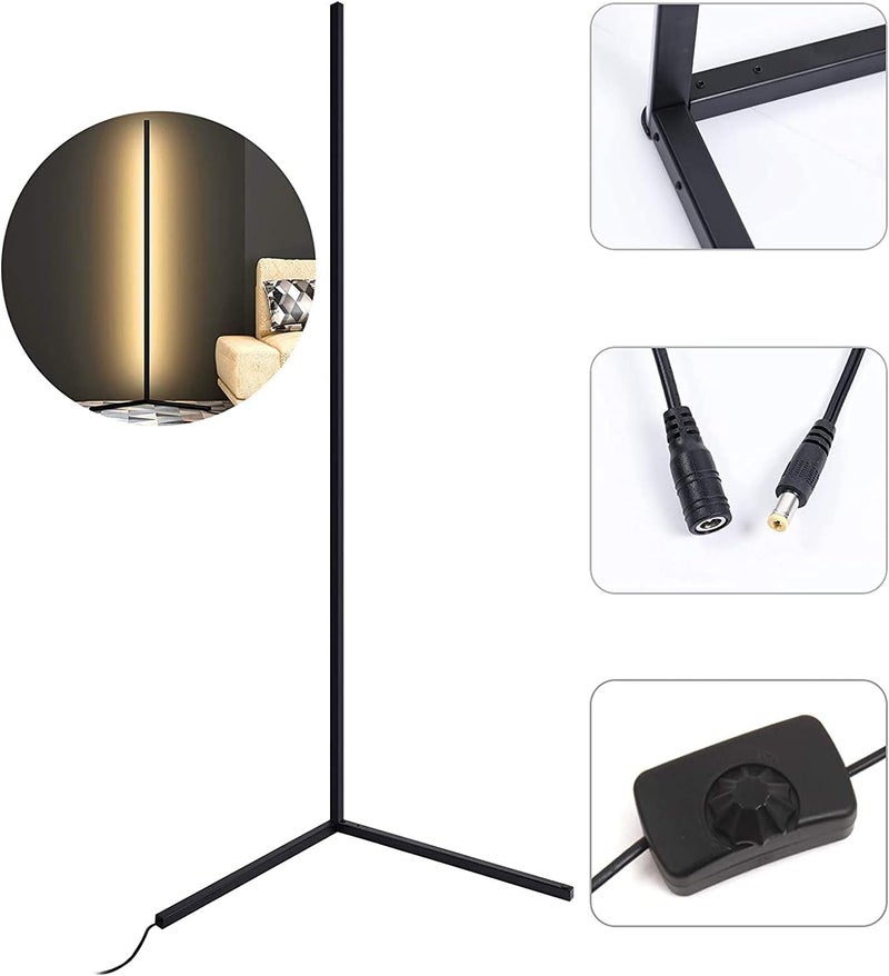 AMINAC Corner Floor Lamp, Modern Corner Lamp Floor Light Standing Led Night Light For Bedroom, Living Room, Office, Adjustable Warm White Light, Black - Image 3