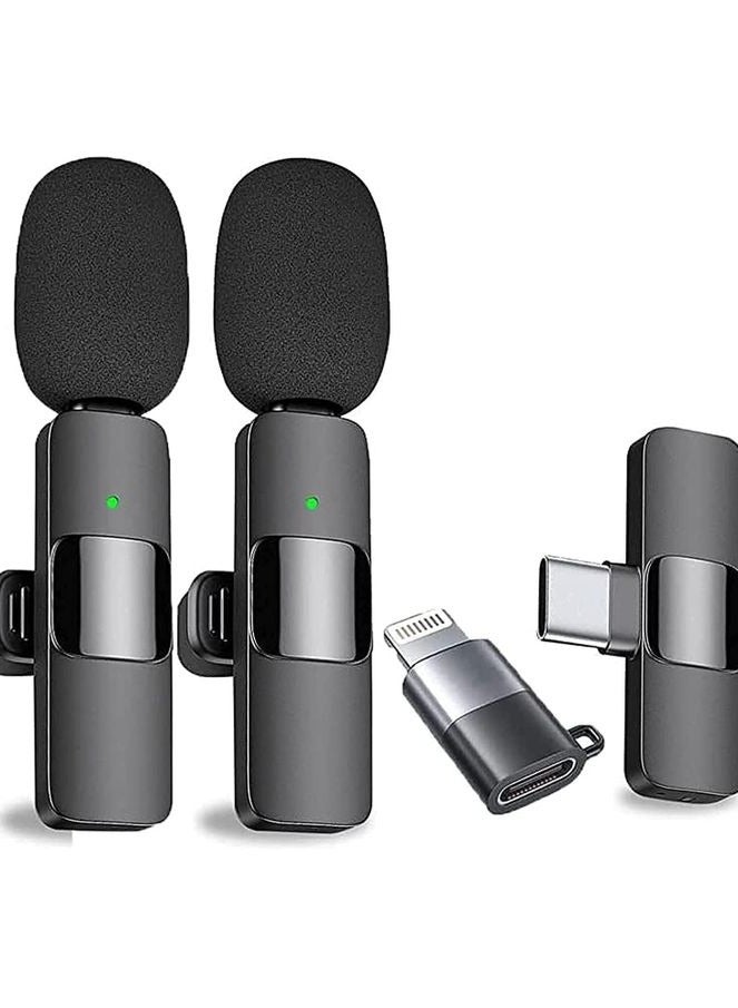 ميكروفون احترافي لاسلكي مزدوج K9 بمشبك طوق للبث المباشر والفيديو والتسجيل الصوتي من النوع C وiPhone - Image 3