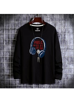 Generic Mens Long Sleeve T-Shirt Casual Printing Large Size Base Layer Round Neck Slimming Trendy Top For Winter Without Cap Fog Blue  - Image 4