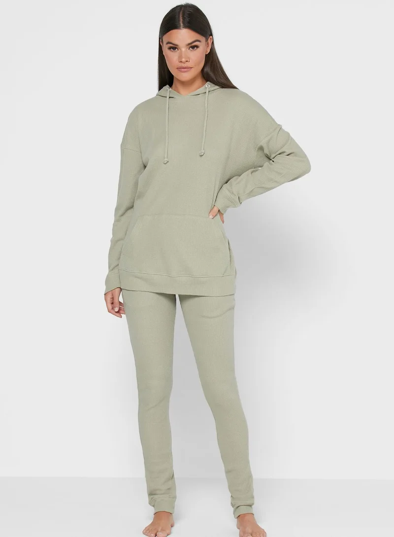 Missguided Waffle Loungewear Hoodie & Jogger Set