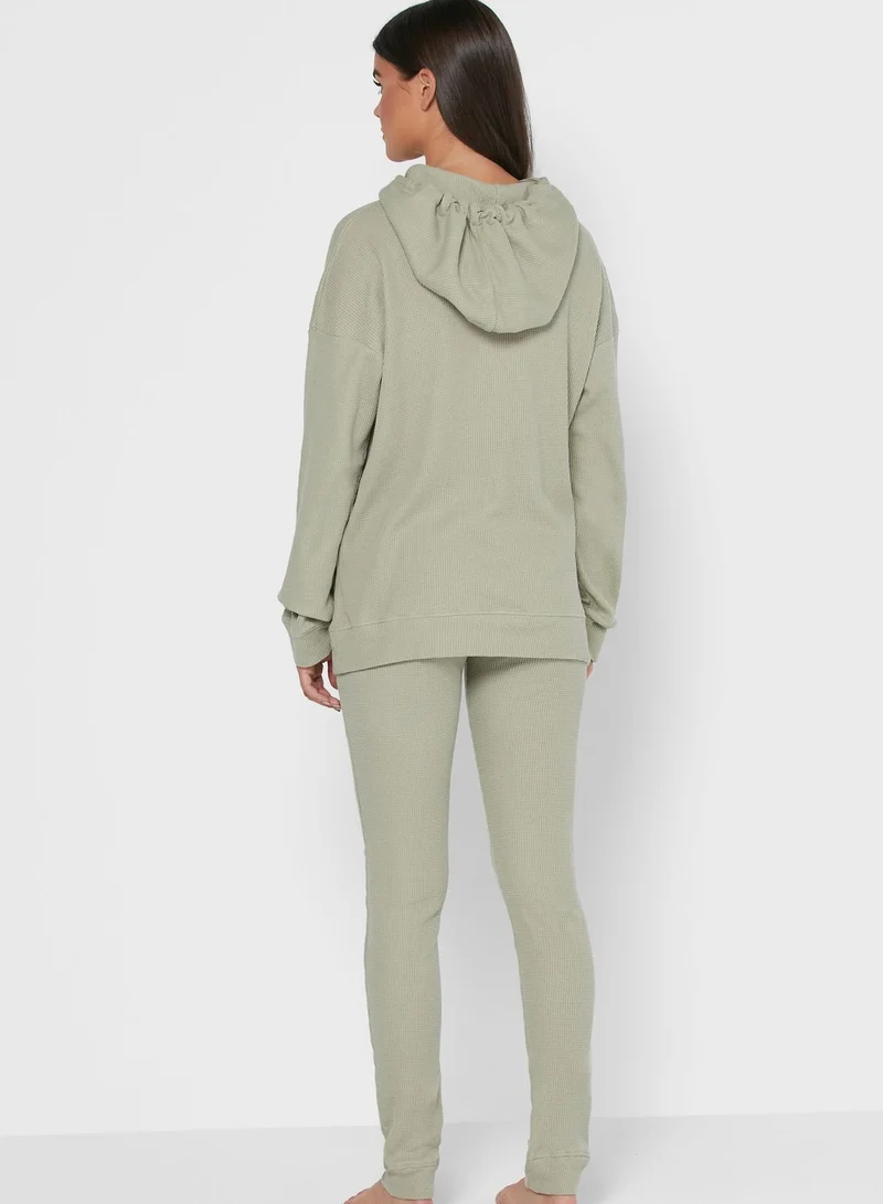Missguided Waffle Loungewear Hoodie & Jogger Set