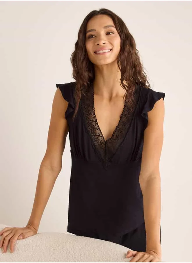 فاف Lace Detail V-neck Top and Pyjama Set