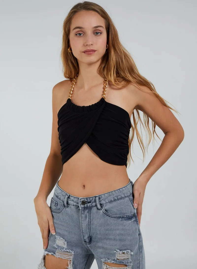 Pink Vanilla Chain Detail Gathered Mini Top