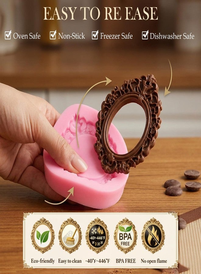 قالبان من السيليكون للشوكولاتة، قالب إطار ذهبي، قالب سيليكون عتيق بنمط الباروك، مناسب لتزيين الفوندان والراتنج والطين وتزيين الكيك والشوكولاتة - Image 3
