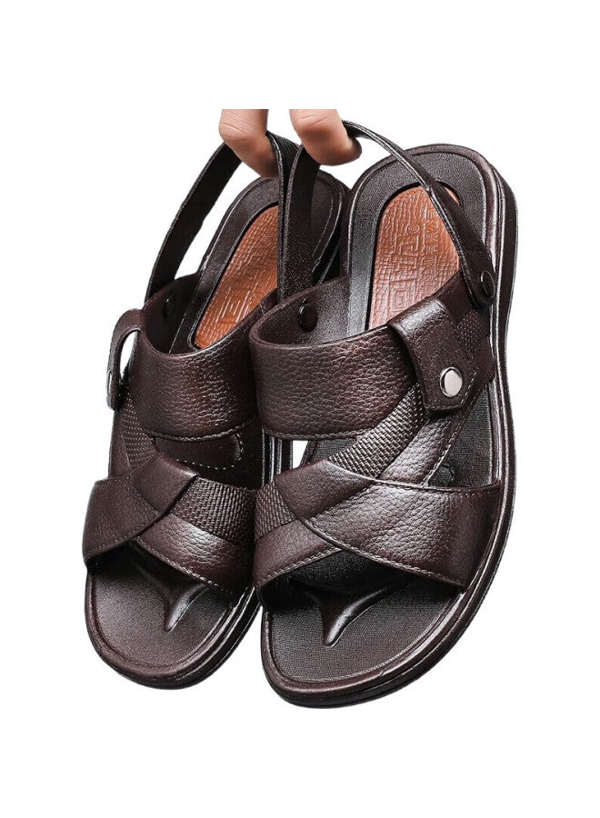 Pull Back Warrior Men'S Casual Sandals Home Slippers Outdoor Dual-Use Beach Comfortable Breathable Classic Simple Style Hl3338 Brown Size 40 - Image 1