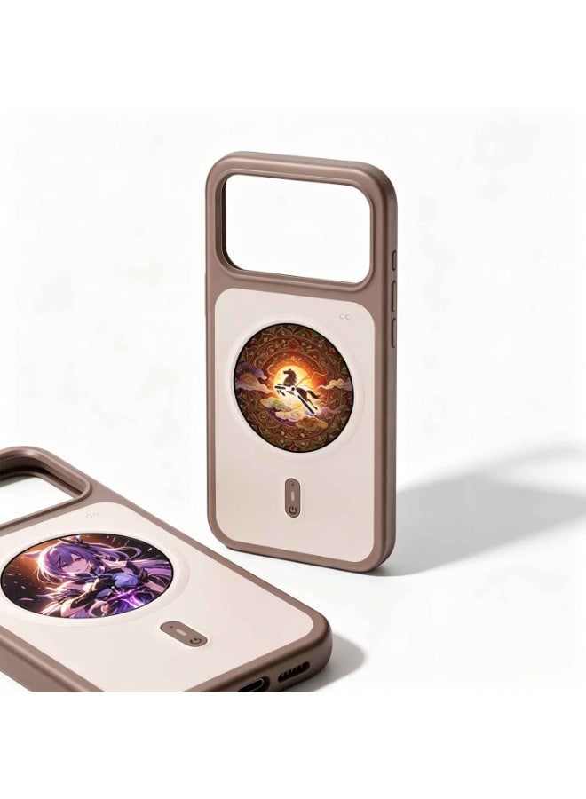 Smart Screen Phone Case for iPhone 17 Pro Max, 1.85" HD Display, Live Preview, Caller ID, Bullet Comments, Color Carousel, Magnetic Charging, Shockproof Case (Brown) - Image 1