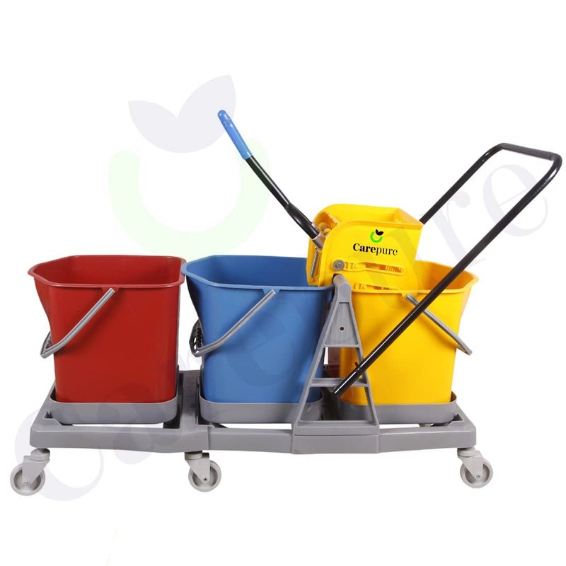 Carepure Carepure Three Bucket Mop Winger Trolley System for Hospital Cleaning 3 Bucket Mop Wringer Trolley for Hospital Cleaning Free with Wet Mop Clip Cotton Wet Mop Refill 60 LTR  - Image 3