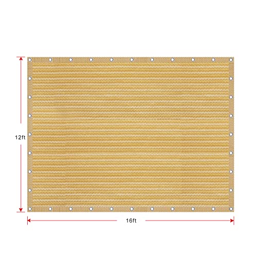 Shatex 90% Shade Fabric 12x 16ft Sun Shade Cloth Taped Edge with Grommets Sun-Block Mesh Shade for Pergola Cover Canopy Wheat, 12 Bungee Balls - Image 3
