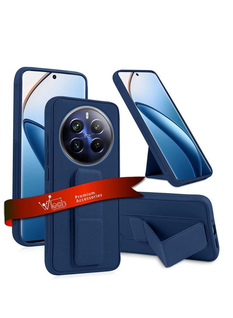 Wtech Hand Grip Foldable Magnetic Kickstand Wrist Strap Finger Grip With Built-In Iron Case Cover For Realme 12 Pro / 12 Pro+ / 12 Pro Plus 5G 2024 Navy Blue - Image 1