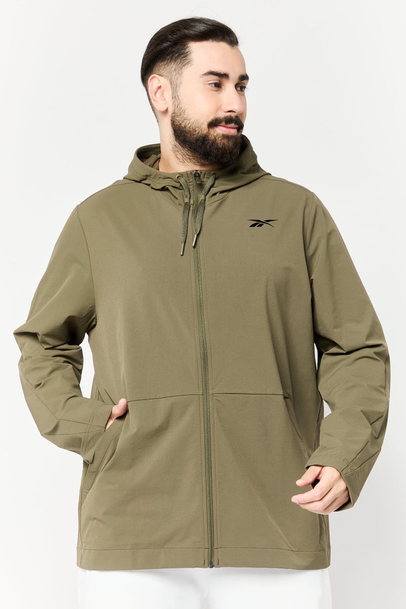 Reebok Men Sportswear Fit Hooded Training Jackets, Olive - Image 1