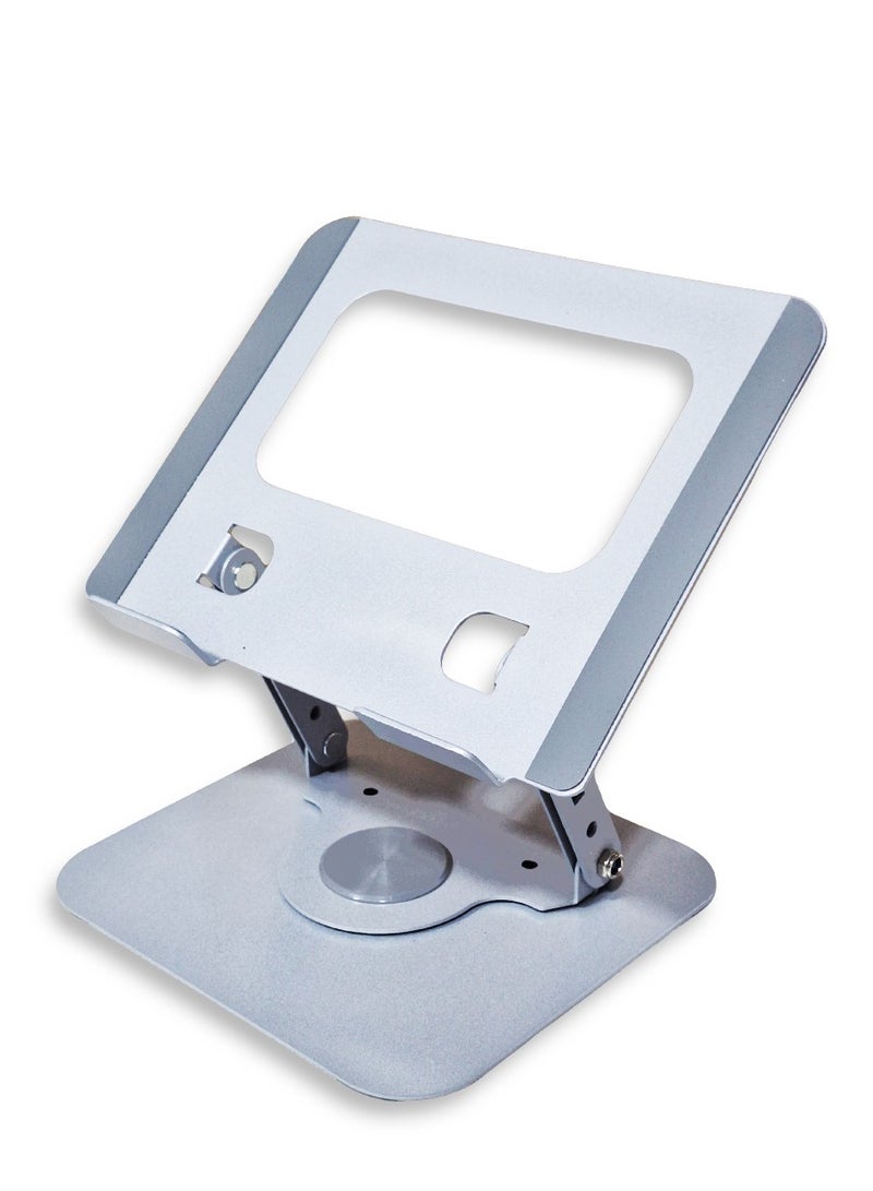 Foldable tablet and laptop stand with stylish and high-quality metal design, 360° rotation for an ideal viewing experience, supports ventilation to cool devices and preserve their lifespan, suitable for iPad and mobile phones, easy to store and carry, and ideal for studying, working or watching content anywhere - Image 1