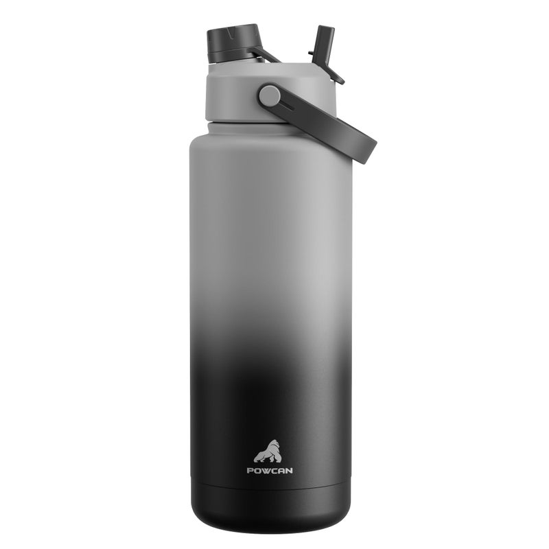POWCAN 40 oz Insulated Water Bottle with 2-in-1 Straw and Spout Lid, Keep Cold 24H, Leak-Proof, BPA-Free, Double Wall Stainless Steel Water Bottle for Sports, Gym, Travel, and School (Obsidian) - Image 1