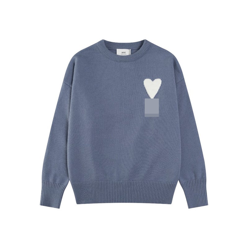 Heart Embroidery Round Neck Knitwear Pullover For Men And Women Loose Knitted Versatile Knitwear Long-Sleeved Tops Trendy - Image 4