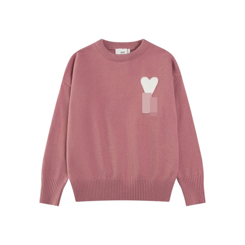 Heart Embroidery Round Neck Knitwear Pullover For Men And Women Loose Knitted Versatile Knitwear Long-Sleeved Tops Trendy - Image 3