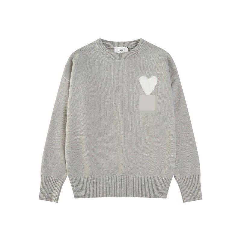 Heart Embroidery Round Neck Knitwear Pullover For Men And Women Loose Knitted Versatile Knitwear Long-Sleeved Tops Trendy - Image 1