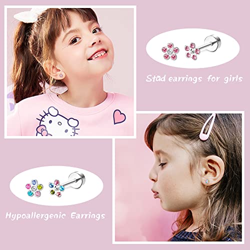 LOYALLOOK Hypoallergenic Screwback Earrings for Women Girls Tiny CZ Pearl Ball Heart Flower Screw Back Earring Studs 316L Stainless Steel Stud Earrings Flatback 20G Colorful Over 3 Years Old - Image 2