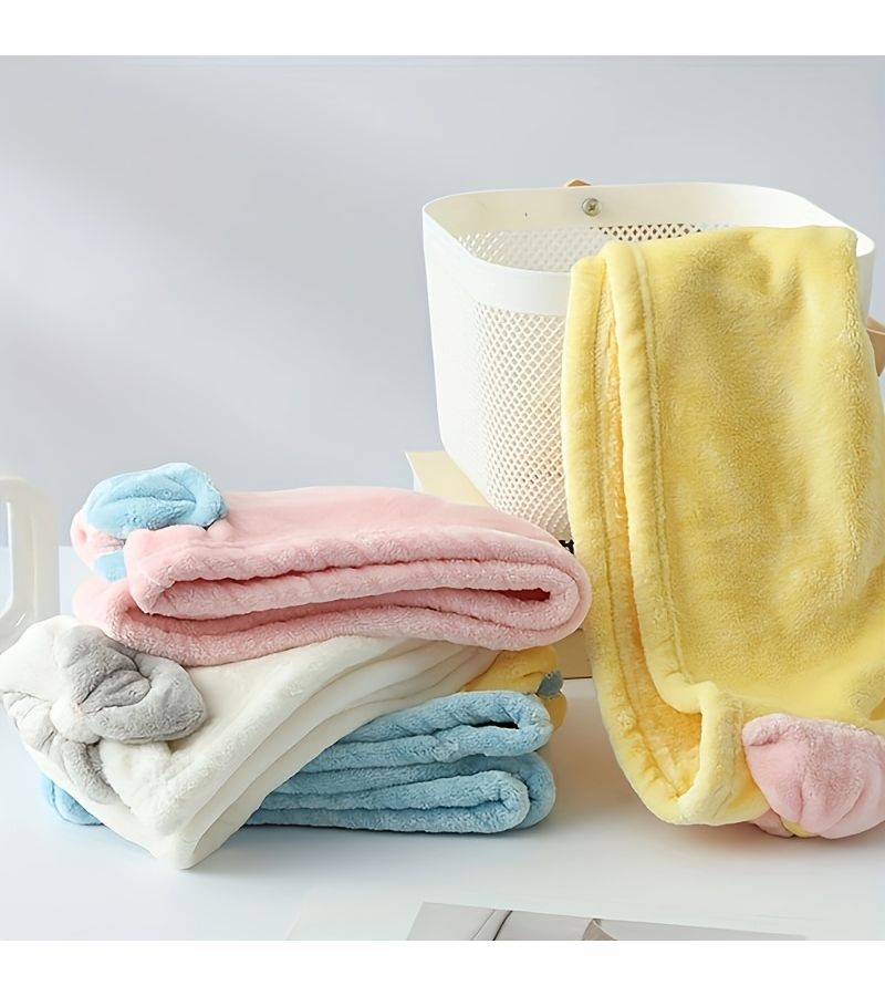 Blue Bowknot Coral Fleece Bath Cap Double Thick Absorbent Hair Drying Towel Wrap - Image 5