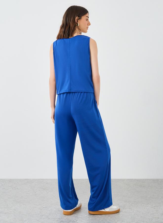 Take Two Blue Asymmetric Top and Wide Leg Pants Co-Ords - Image 4