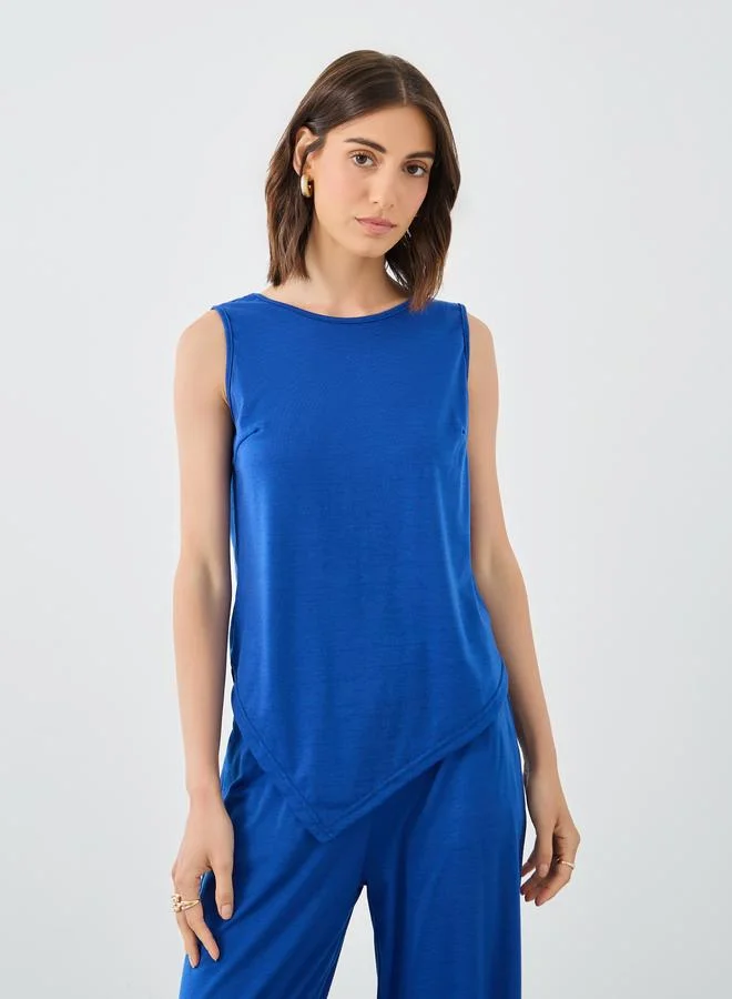 تايك تو Take Two Blue Asymmetric Top and Wide Leg Pants Co-Ords