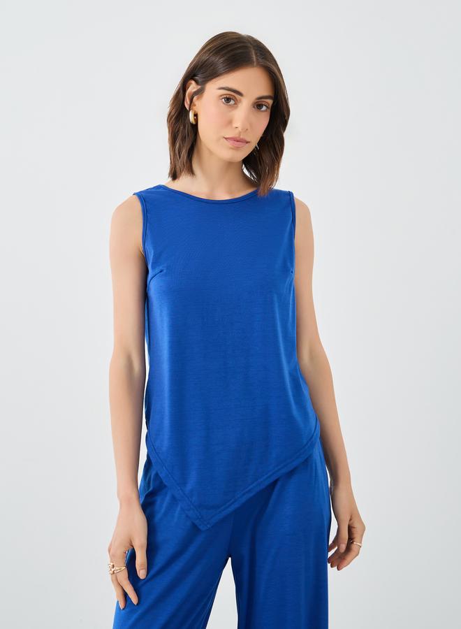 Take Two Blue Asymmetric Top and Wide Leg Pants Co-Ords - Image 2
