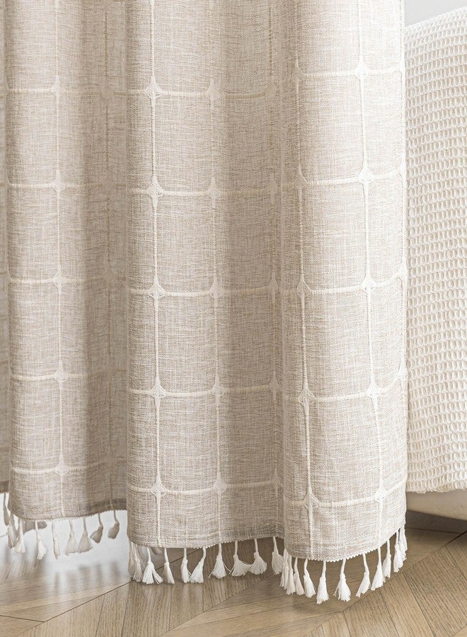 River Dream Farmhouse Shower Curtain with Snap-in Liner, No Hooks Needed,Boho Fabric Shower Curtains with Tassels for Rustic Neutral Bathroom Decor,with Magnets,Water Repellent&Machine Washable,Linen,71x74Inch - Image 5