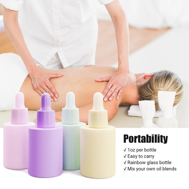 UMETASS 1 oz Small Glass Thick Dropper Droppers Pipette Bottles Glassware Droplet with 3 Funnels, 30ml Leakproof Essential Oils Tincture Bottle Mini Travel Essentials Bottles (4 Pack) (Multicolor) - Image 3