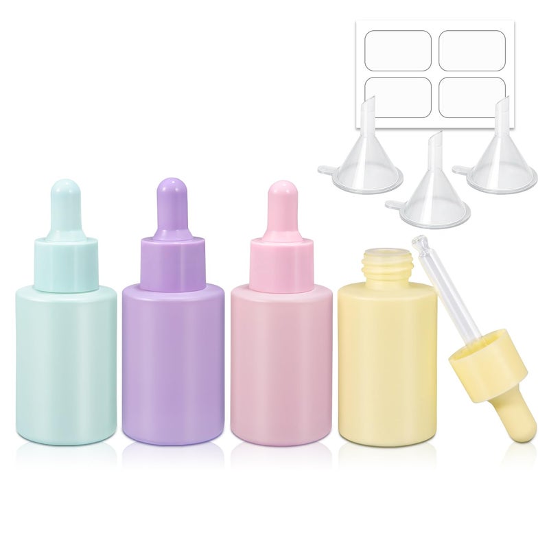 UMETASS 1 oz Small Glass Thick Dropper Droppers Pipette Bottles Glassware Droplet with 3 Funnels, 30ml Leakproof Essential Oils Tincture Bottle Mini Travel Essentials Bottles (4 Pack) (Multicolor) - Image 1
