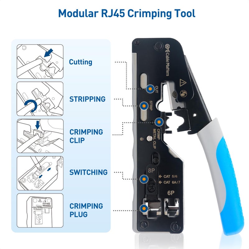 Cable Matters All-In-One Modular Ethernet Crimping Tool Cat 8 (Cat5 Cat6 Cat7 Cat8 Crimping Tool) for Shielded Pass-Through Connectors - Image 2