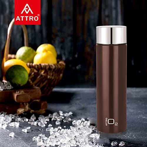 Attro O2 1100ml Stainless Steel Single Wall Water Bottle, Light Weighted Leak-Proof Use for Office, School, Outdoor & Gym, Set of 2 - Chocolate Brown - Image 4