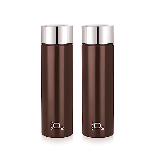 Attro O2 1100ml Stainless Steel Single Wall Water Bottle, Light Weighted Leak-Proof Use for Office, School, Outdoor & Gym, Set of 2 - Chocolate Brown - Image 1
