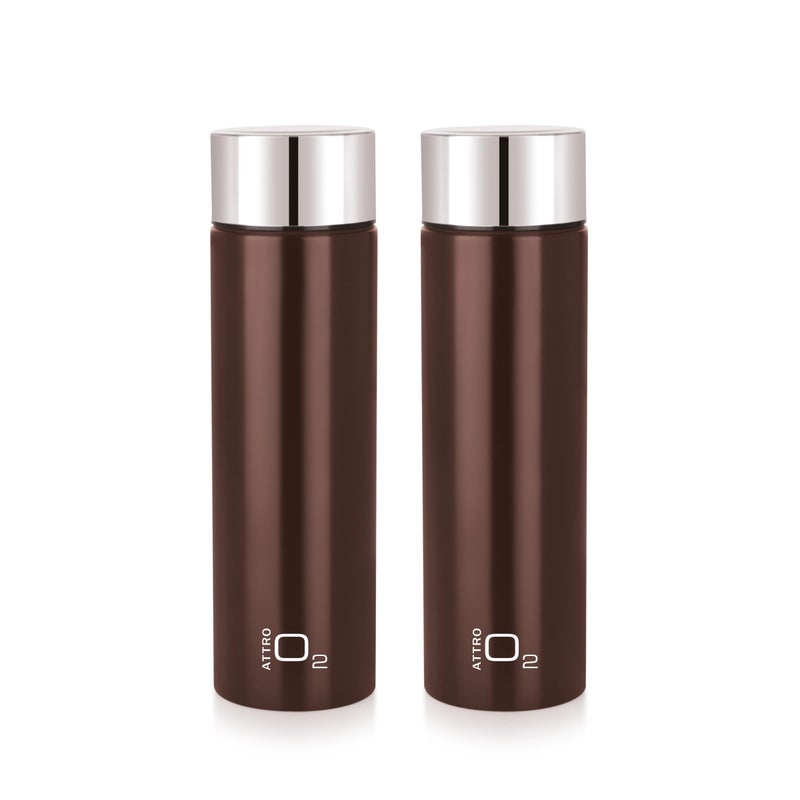 Attro O2 1100ml Stainless Steel Single Wall Water Bottle, Light Weighted Leak-Proof Use for Office, School, Outdoor & Gym, Set of 2 - Chocolate Brown - Image 5