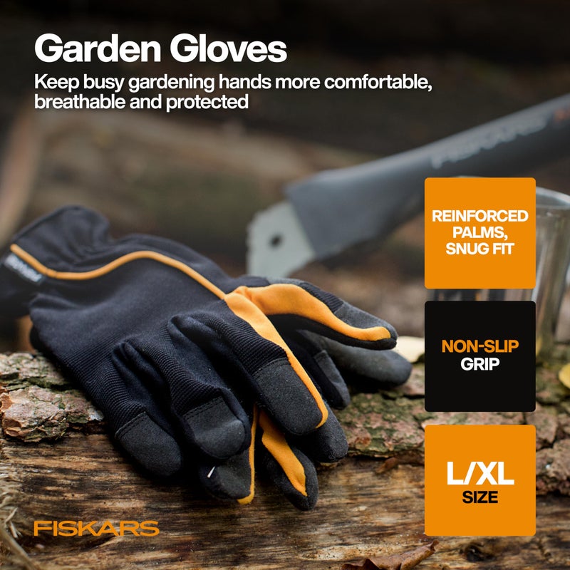 Fiskars Vegetable Gardening Essentials 6-Piece Tool Set for Cultivating, Serrated Stainless Steel Shears & 4-in-1 Seed Sower for Planting, Rust-Resistant Steel Trowel, Cultivator, Weeder, L/XL Gloves - Image 4