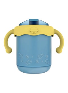 Child Thermos Cup, ELECDON Baby Sippy Cup Mug Stainless Steel Trainer Straw Cup Thermos Flask with Scale and Double Layer with Lid Water Milk Cup (300 ML, Blue)