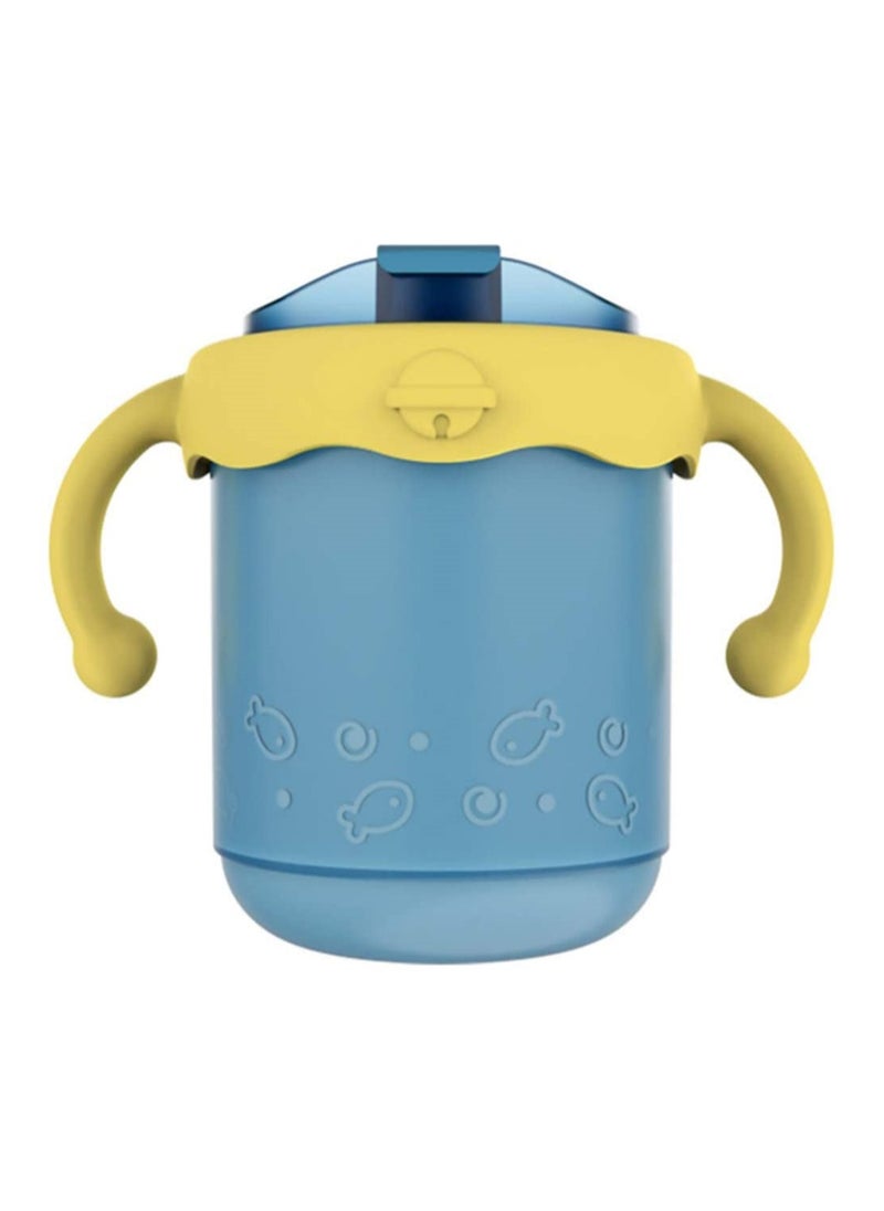 SYOSI - Child Thermos Cup, ELECDON Baby Sippy Cup Mug Stainless Steel Trainer Straw Cup Thermos Flask with Scale and Double Layer with Lid Water Milk Cup (300 ML, Blue) - Image 1