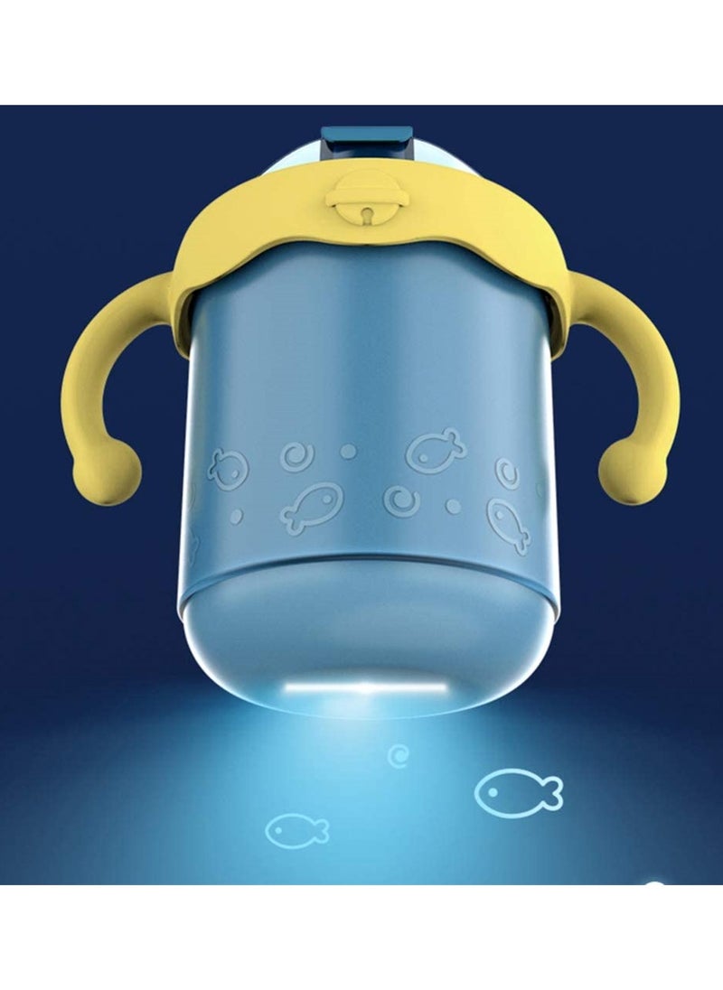 SYOSI - Child Thermos Cup, ELECDON Baby Sippy Cup Mug Stainless Steel Trainer Straw Cup Thermos Flask with Scale and Double Layer with Lid Water Milk Cup (300 ML, Blue) - Image 1