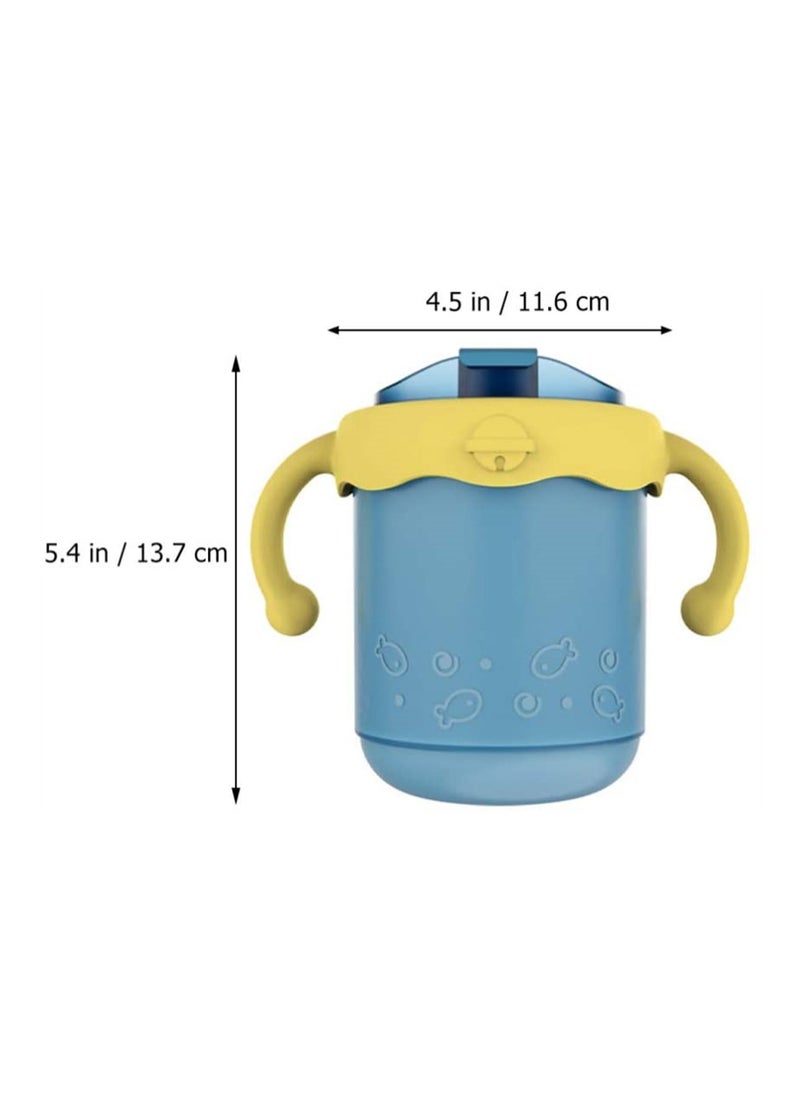 SYOSI - Child Thermos Cup, ELECDON Baby Sippy Cup Mug Stainless Steel Trainer Straw Cup Thermos Flask with Scale and Double Layer with Lid Water Milk Cup (300 ML, Blue) - Image 1