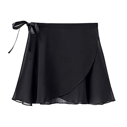 Stelle Girls Women Ballet Skirt Dance Wrap Skirt Chiffon Toddler Ballet Skirts for Little Kid/Big Kid/Adult (Black, 4-6 Years) - Image 1