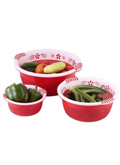 Nabhya Nabhya Set of 3 Multipurpose Plastic Baskets for Fruits Vegetables Storage and Kitchen Fridge Dining Table Plastic Fruit & Vegetable Basket (Red)  - Image 1