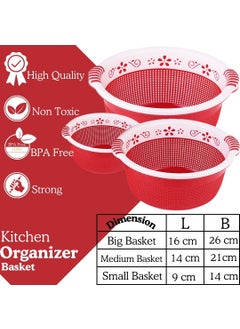 Nabhya Nabhya Set of 3 Multipurpose Plastic Baskets for Fruits Vegetables Storage and Kitchen Fridge Dining Table Plastic Fruit & Vegetable Basket (Red)  - Image 5