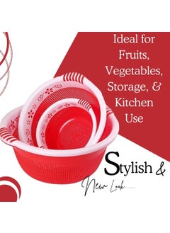 Nabhya Nabhya Set of 3 Multipurpose Plastic Baskets for Fruits Vegetables Storage and Kitchen Fridge Dining Table Plastic Fruit & Vegetable Basket (Red)  - Image 4