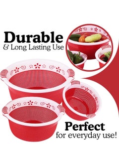 Nabhya Nabhya Set of 3 Multipurpose Plastic Baskets for Fruits Vegetables Storage and Kitchen Fridge Dining Table Plastic Fruit & Vegetable Basket (Red)  - Image 3